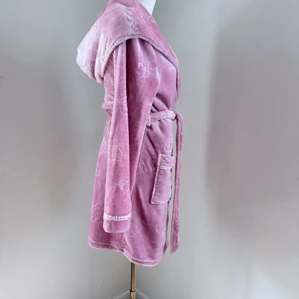 Juicy Couture Pink Plush Hooded Robe S/M Y2K Coquette Velour Spa Loungewear - Picture 8 of 16